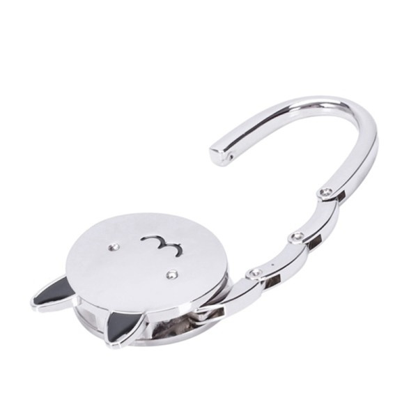 Cat Cartoon Vikbar Silver Tone Handväska Hook Antislip Gummi Base väska hållare