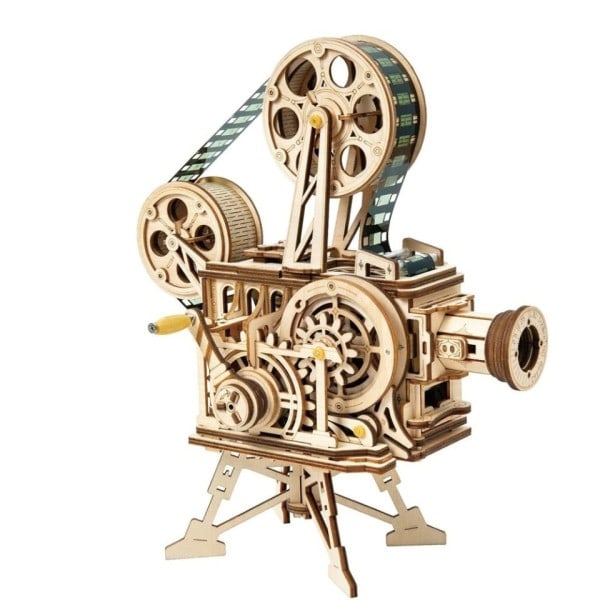 3D Hånd Krank Film Projektor Træ Model Bygningssæt