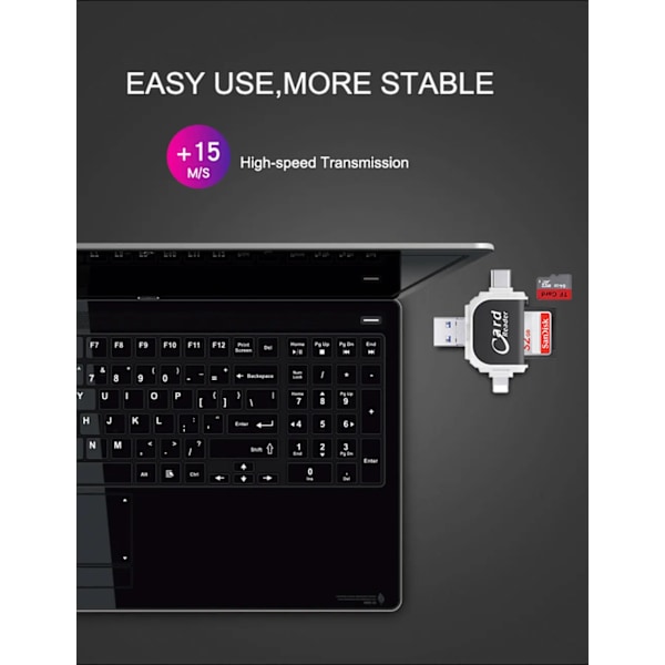 Bästa kvalitet 4 i 1 SD kort läsare mikro TF adapter för visning kamera foton och videor på Windows Mac iPhone Android