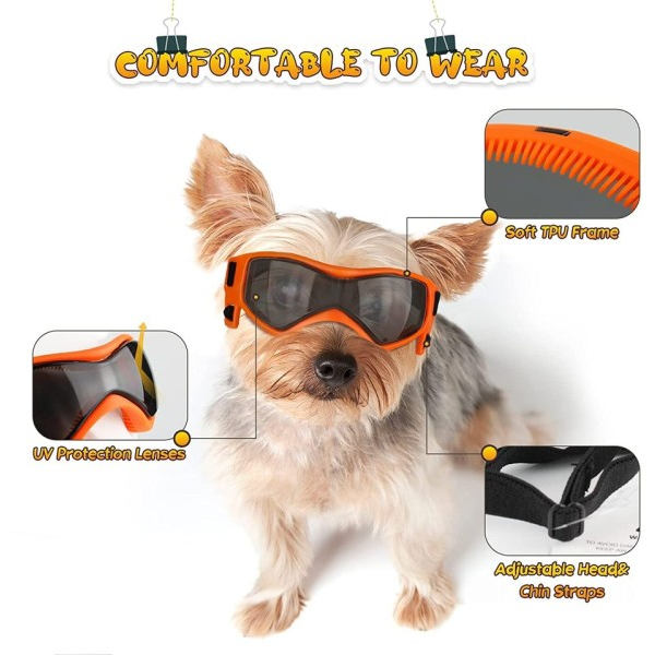 Hunde Goggles Små Race Easy Wear Små Hund Solbriller,Ajusterbare UV Beskyttelse Hvalpe Solbriller