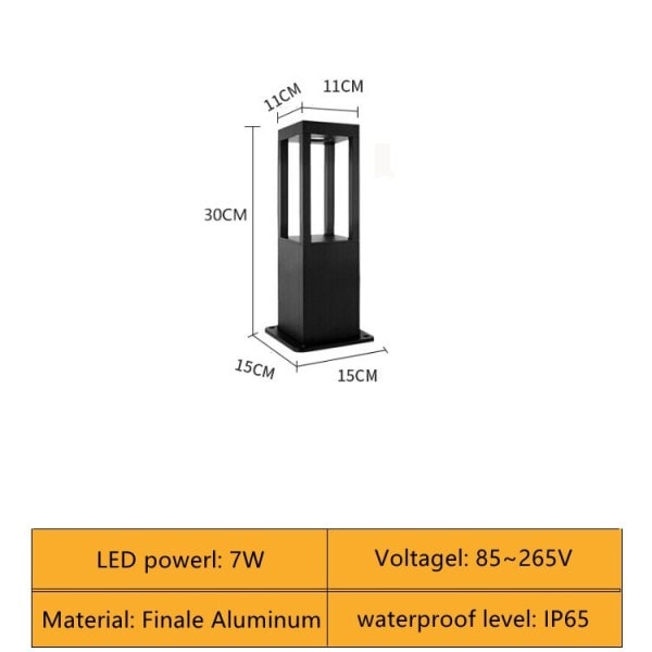 Moderni ulko vedenpitävä LED pitkä nurmikon lamppu 7W 85~265V viimeistely alumiini neliö katu valo