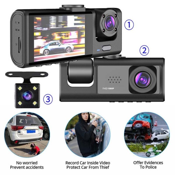 Dash Cam IR Natt Vision Loop Inspelning  IPS Skärm  Kamera