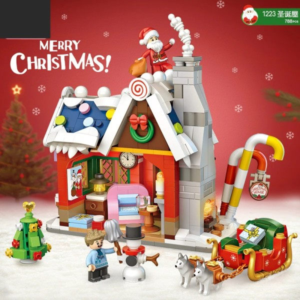Glædelig jul Hus Træ Julemand Snemand 3D Model Gør-det-selv Mini Klodse Klodser
