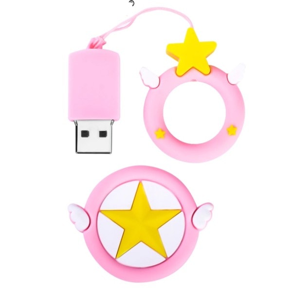 Sarjakuva USB flash asema 128GB söpö vaaleanpunaiset tähdet Kynä asema Lahjat tytöille kaunis tyttöinen sydän avaimenperä sormus Pendrive