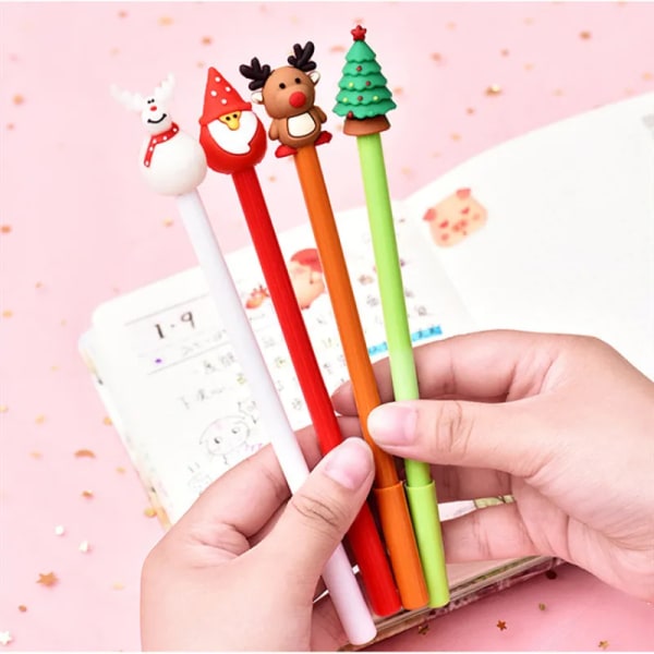 4 pieces Creative Christmas Gel Pen 0,5mm Sort Julenissen Jule Trær Elg Søtt Skrivevarer Kontor Tilbehør