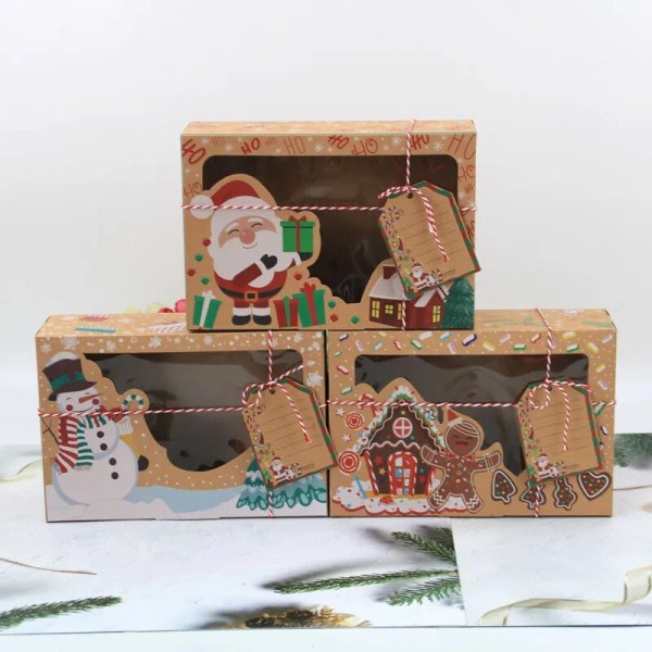 12 bitar jul kaka lådor munk present lådor bageri box med klart fönster tomten snögubbe semester designer
