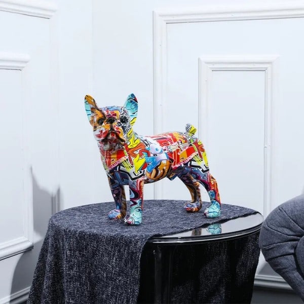 Maleri Graffiti Bulldog Statue Trykt Harpiks Hund Håndværk Hjem Dekoration