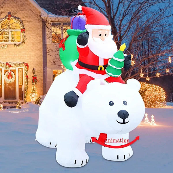 Uppblåsbar Jultomte Ridning A Shaking Polar Bear Jul Dekoration Utomhus med Roterande LED