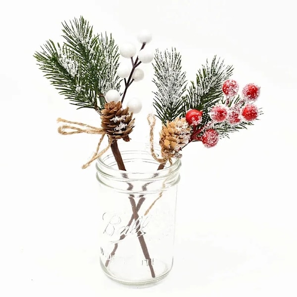 5 stykker jul rød bær kunstig blomst furu kjegle gren jule tre pynt pynt