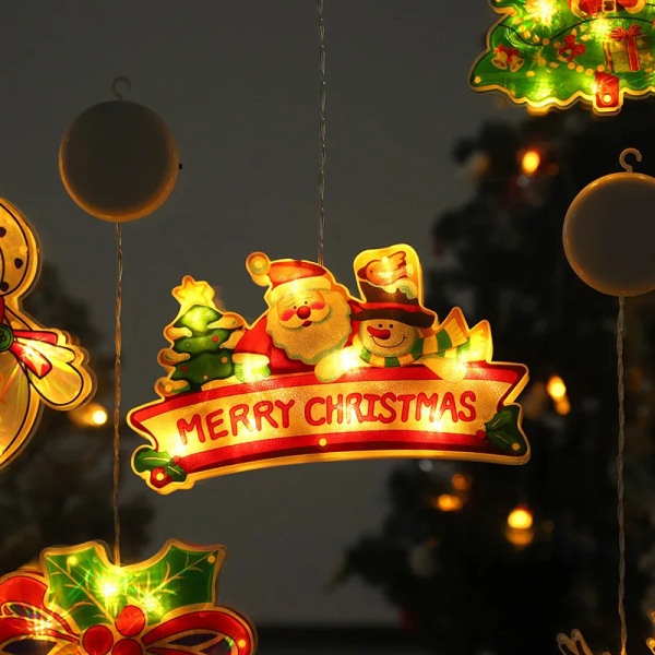 Jul Vindu Lys LED Blinker Hengende Jul Vindu Silhuett Dekor med sugekopp krok til jul
