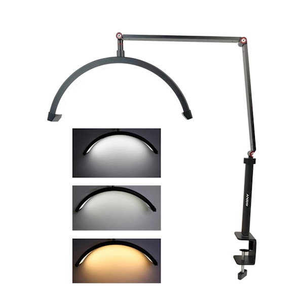 HD-M3X Skrivbord LED Video Ljus Half-moon Fill Light 3000K-6000K C-Clamp
