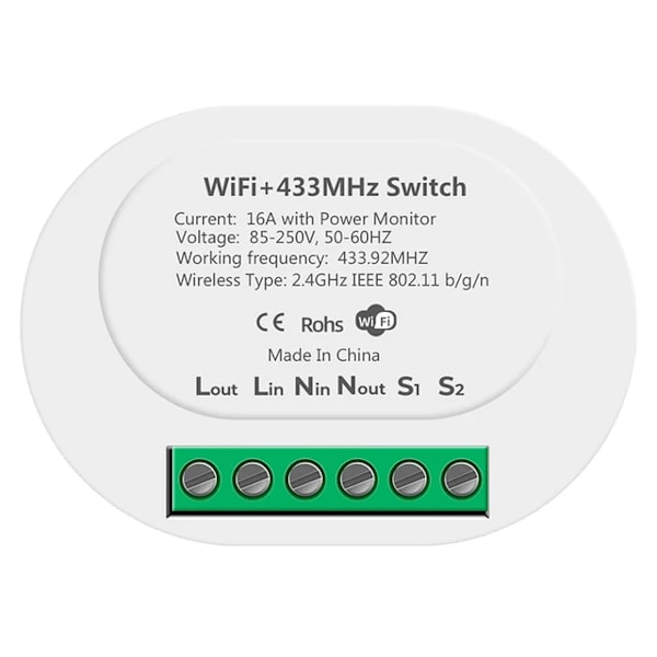 MiNi Smart Switch Med Power Monitor 16A 2-vejs Kontrol Timer