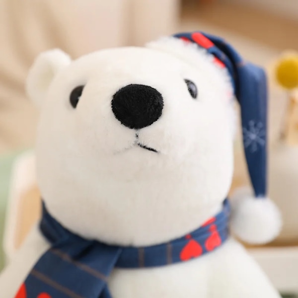 Kawaii Hvid Polar bjørn Med tørklæde Julefest Dekor Plys Legetøj Nødt Blødt Udstoppet dyr