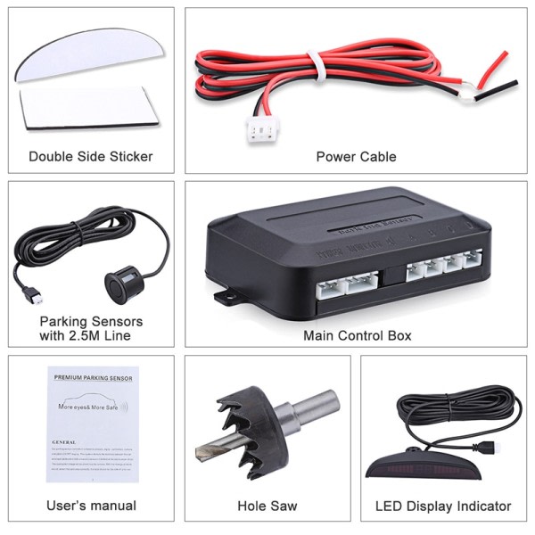 Bil Parktronic Parkering Sensor 4 Sensorer 22mm LED Baggrundslys Skærm Reverse Backup Radar Monitor
