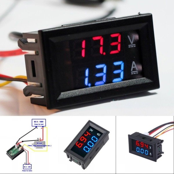 DC 100V 10A Voltmeter Amperemeter LED Detektor Digital Voltmeter Amperemeter Dobbel Digital Volt Amp Meter Måler