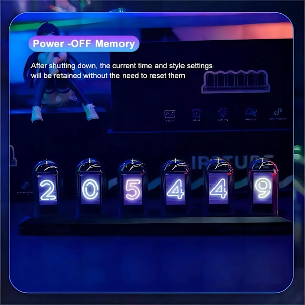 RGB Nixie Tube Klocka LED Glöder IPS Färg Skärm