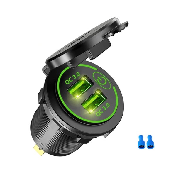 Dobbelt USB Bil Oplader Socket Vandtæt 12V/24V QC3.0 USB ABS Hurtig Oplader Socket Strøm Udtag med Touch Switch