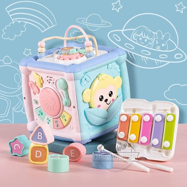 Baby leksaker 0 12 månader baby musikal box småbarn hand trumma leksak bebis aktivitet kub geometriska block leksak