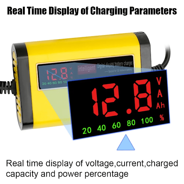 Fuld Automatisk Bil Batteri Oplader Digital LCD Skærm 2A Hurtig Opladning 3 trin Bly Acid AGM GEL Batteri-opladere