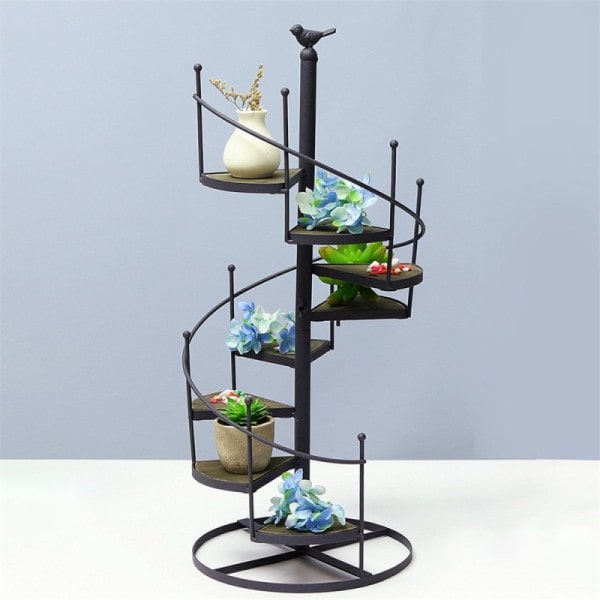 Roterende Stige Design Spiral Plante Stativ Jern Blomst Gryde Holder Hylde Plads Besparelse Blomst Kryde Rack