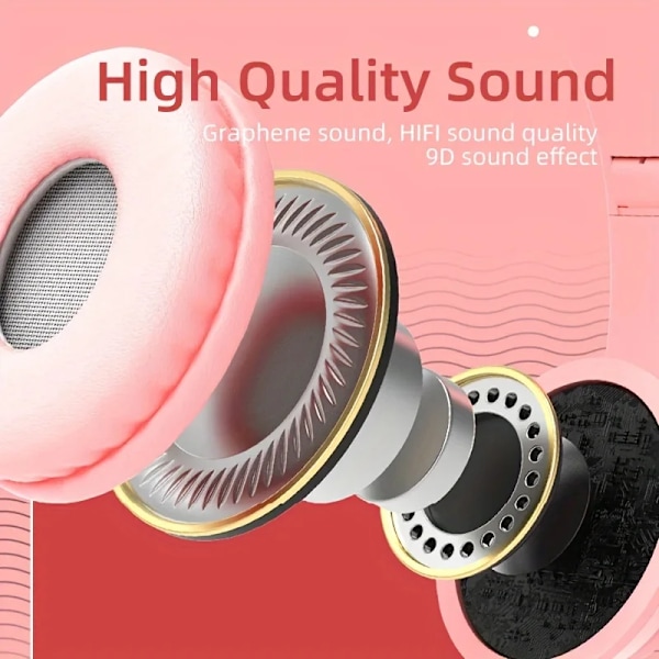 Søt Katt Øre Bluetooth Kompatibelt Headset med LED Trådløst Headset Barn Jenter Stereo Folding Sports Headset med Mikrofon