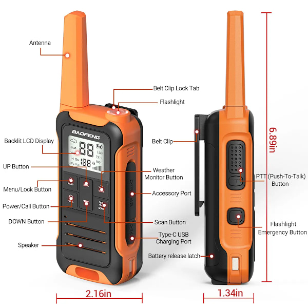 2 pieces Mini Walkie Talkie PMR FRS Lang Range Genopladelig Bærbar Børn Two Way Radio