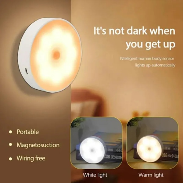 PIR Motion Sensor LED Natt Ljus USB Uppladdningsbar Natt Lampa