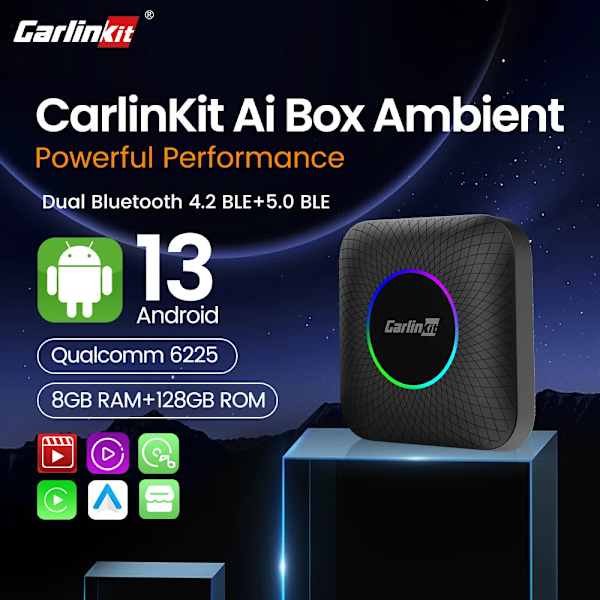 Android 13 Tv Box LED 8+128GB CarPlay Trådløs Android Auto Trådløs Adapter