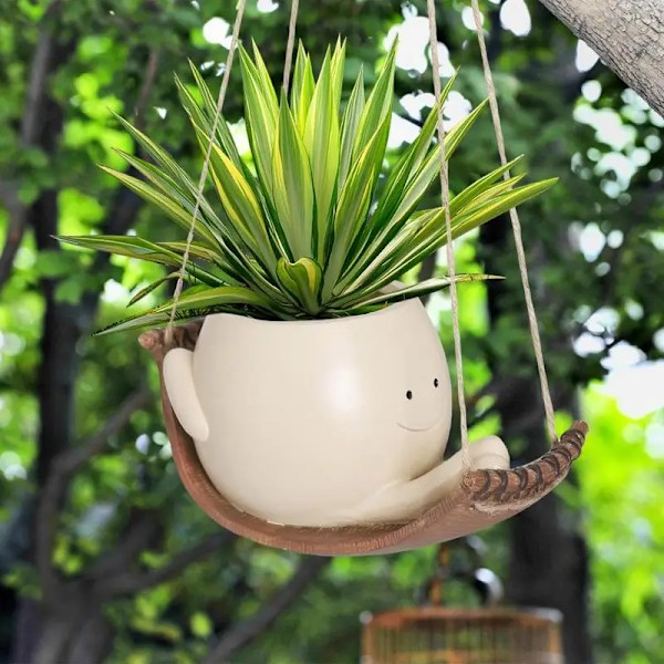 Creative Swing Planter Söt Leende Ansikte Hängmatta Växt Kruka Hängbar Suckulenter Växter Kruka