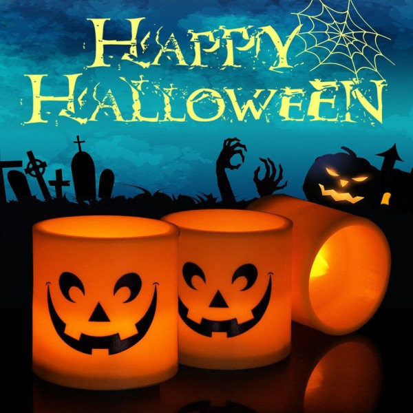 Halloween stearinlys lys LED fargerik lysestake bord plate dekorasjon gresskar fest stearinlys lys