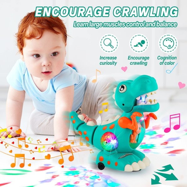 Baby Legetøj Light Up Musical Crawling Dinosaur Legetøj Mave Tid Montessori Sensorisk Interaktivt Elektrisk Legetøj