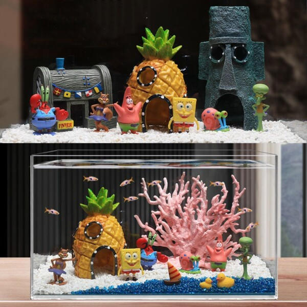 Undervanns SpongeBobs Akvarier Patrick Star Ananas Hus Tegneserie Fisk Tank