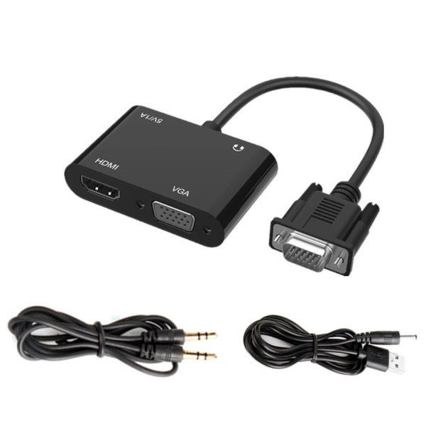GRWIBEOU VGA til HDMI VGA adapter, 1080P VGA splitter 1 i 2 utgang for datamaskiner stasjonære bærbare datamaskiner skjermer projektorer