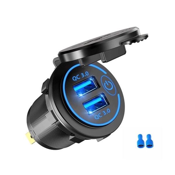 Dobbelt USB Bil Oplader Socket Vandtæt 12V/24V QC3.0 USB ABS Hurtig Oplader Socket Strøm Udtag med Touch Switch