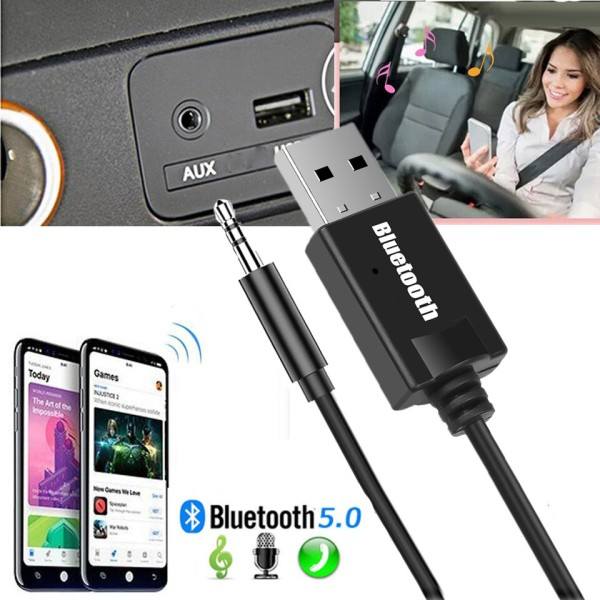 Mini 3.5MM Jack AUX Bluetooth Receiver Car Kit Audio MP3 Music USB Ström Adapter