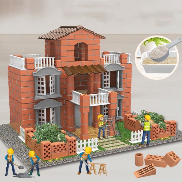 Gør-det-selv mursten dukkehus casa miniature sæt mini villa bygning model dukke huse saml legetøj til børn
