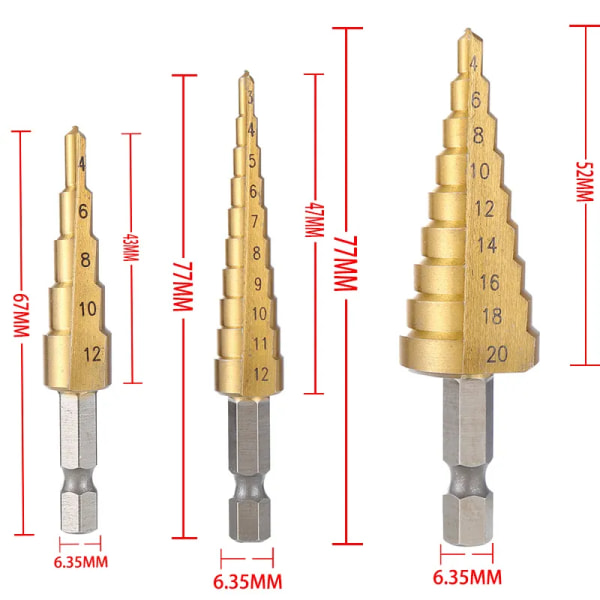 4-32 mm 4-20 mm HSS Titanium Coated Trin Bor Bit Høj Speed Stål Metal Træ Hul Fræser Konus Boring Værktøj