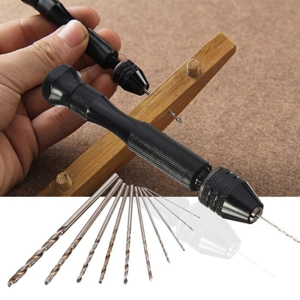 Mini Mikro Aluminium Hand Drill Med Keyless Chuck HSS Stål Twist Drill Bit