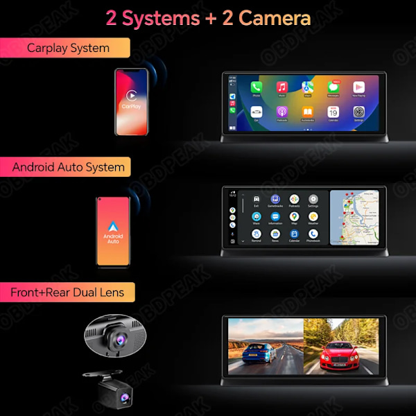 11,3" Dash Cam 4K 2160P auto DVR tallennus Carplay & Android Auto Langaton yhteys 5G WiFi GPS navigointi kojelauta kaksoisobjektiivi 128G  TF kortti