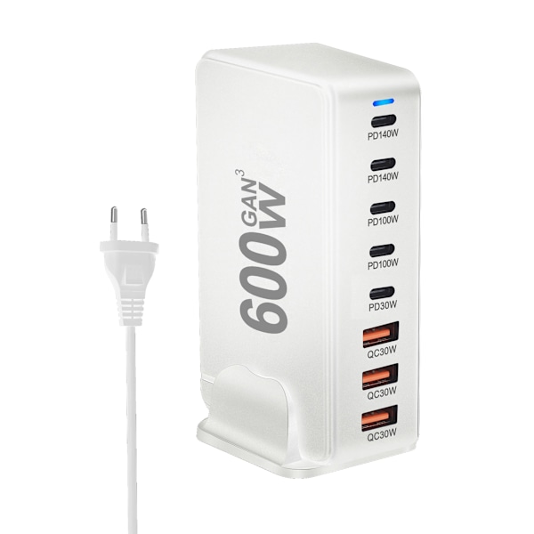 600W Gan Rask Lading 3.0 USB Type C lader 8-porter