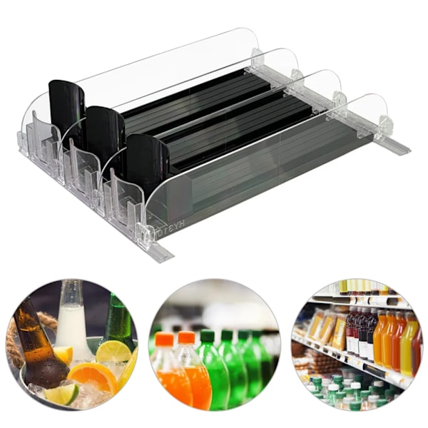 3 gitter drikke Push Rack Drikke Arrangør Dispenser Fjær Push Justerbar Bredde Oppbevaring Hylle E-formet Glide for Kjøkken Kjøleskap