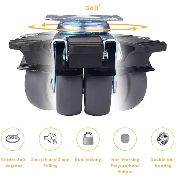 4 STK Hjul Hjul 2 tommers Heavy Duty Swivel Mykt Gummi Ruller med brems