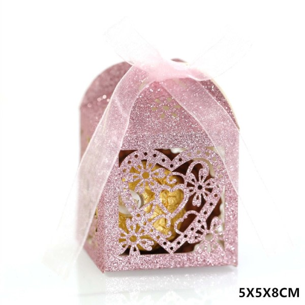 Kjærlighet hjerte laser kutt godteri bokser med bånd favoritter boks