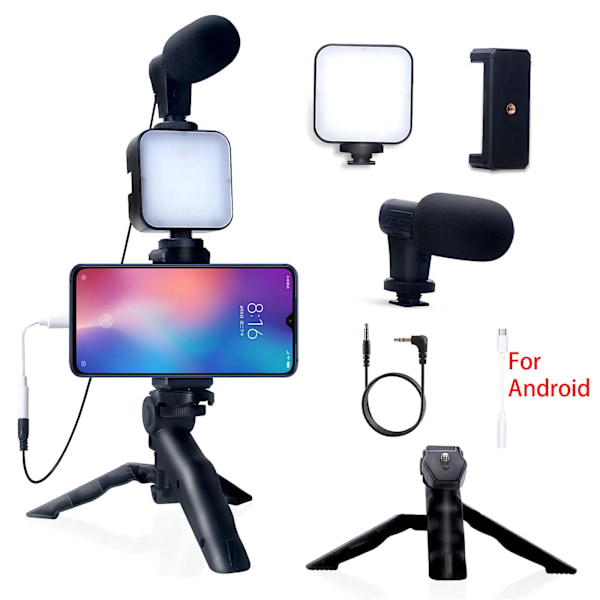 Smartphone Vlogging Kit til iPhone Android med Stativ Mini Mikrofon Starter Vlog kit