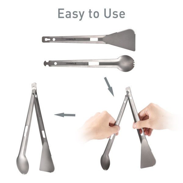 Titanium Multi Tong Spork Skovel Spatula Alt-i-én Utensil Bærbar Camping Madlavning Servise