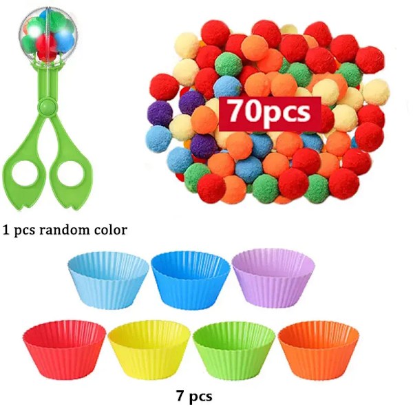 3 v   Lapset's Rainbow Laskeminen Pompoms lelut lajittelu kuppi Montessori Sensoriset lelut Math lelut