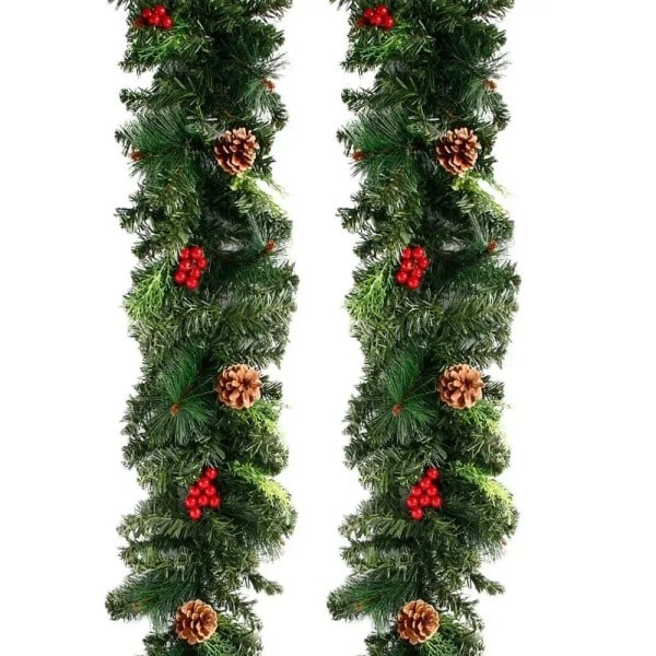 Jul girlanger med kottar röda bär konstgjorda jul kransar för hem jul träd