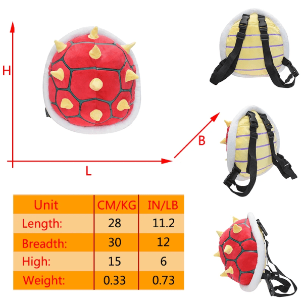 Mario Turtle Skoletaske Grøn Rød Turtle Shell Bowser Plysh Taske Kawaii Wing rygsæk