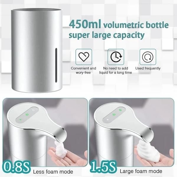 Mini Tvål Dispenser Automatisk Beröringsfri USB Uppladdningsbar El Skum Tvål Dispenser Justerbar Vattentät 450 ML