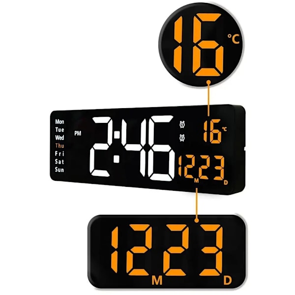 Stor Digital Vägg Klocka Fjärrkontroll Temperatur Datum Vecka Display
